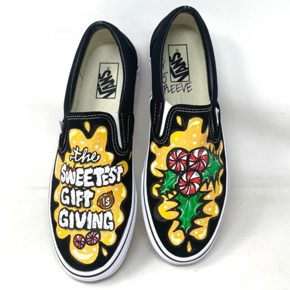VANS Slip On Sneakers Canvas Yellow Black Men's Skate Low Top Custom Alsu01247 - Picture 4 of 10
